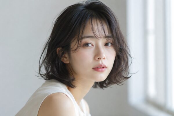 伊万里の美容室Merph Hair Designをイメージした透明感のあるグレージュ系ヘアの女性